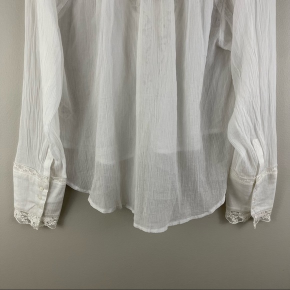 FREE PEOPLE White Lace Trim Lightweight Clemence Cottagecore Button Down Blouse - Picture 15 of 16